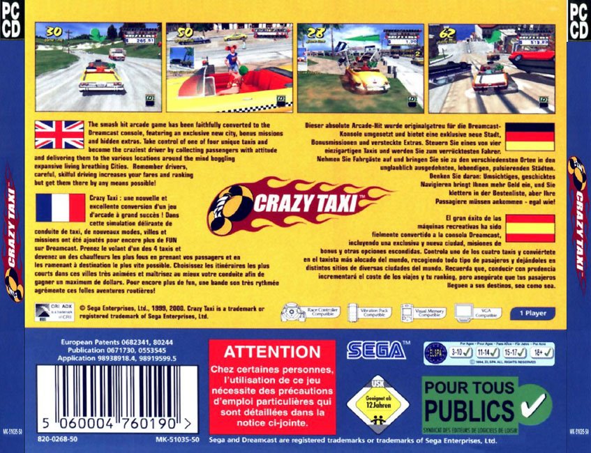Crazy Taxi - zadn CD obal