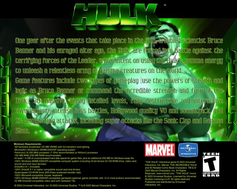The Hulk - zadn CD obal
