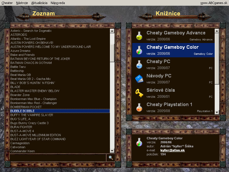 Dungeon Siege - ABCgames Cheater skin - zoznam